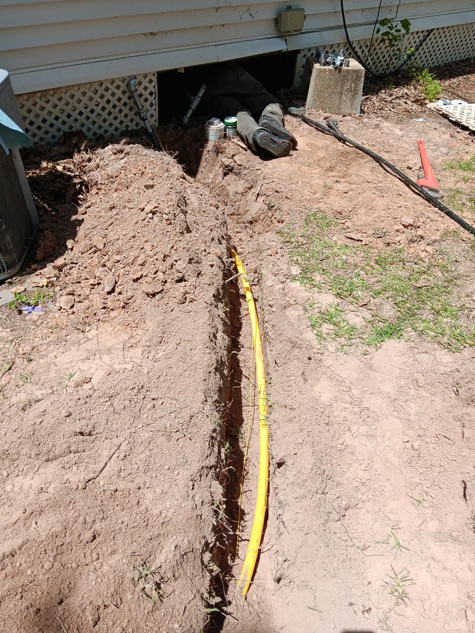 Yellow gas line laid in trench near home, McKinney, TX