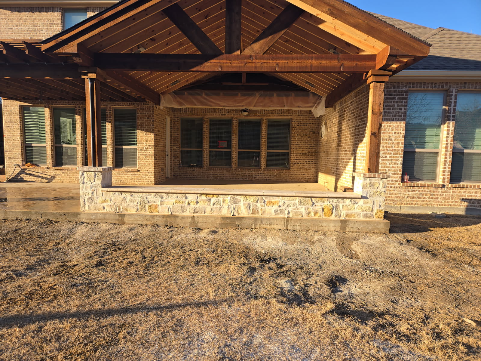 Gable Roof Patio & Stone Columns