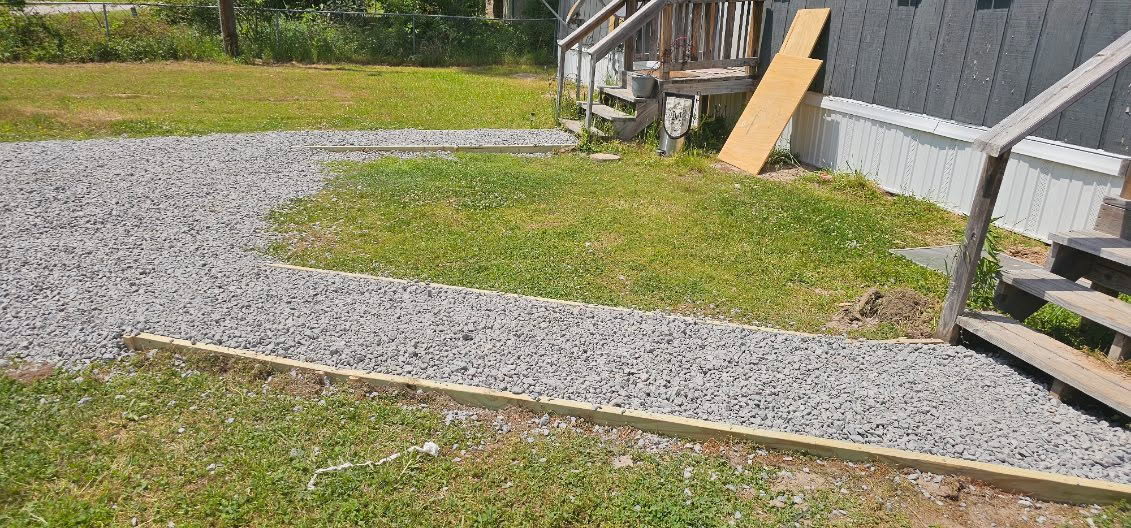 Curved gravel path leading to front entry steps, Anna, TX
